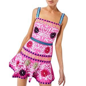 $595 ALEXIS Venise Embroidered Pink Floral Mini Dress in Wild Aurora Sz M